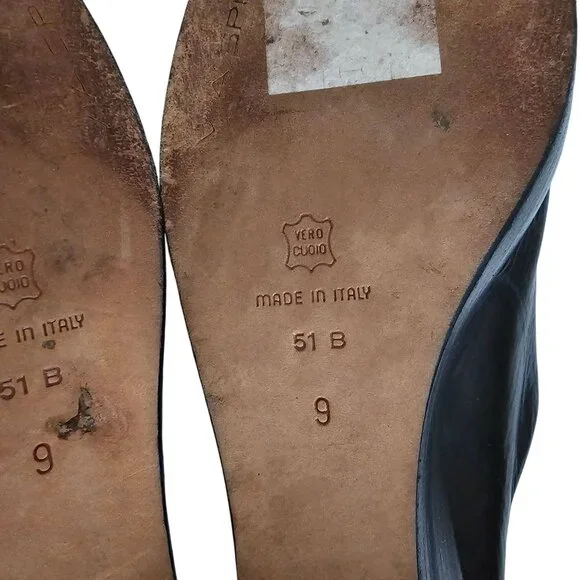 VIA SPIGA Made In Italy Black Peep Toe Semi-Wedge Slip On Sandals Women's Size 9 - Picture 8 of 8